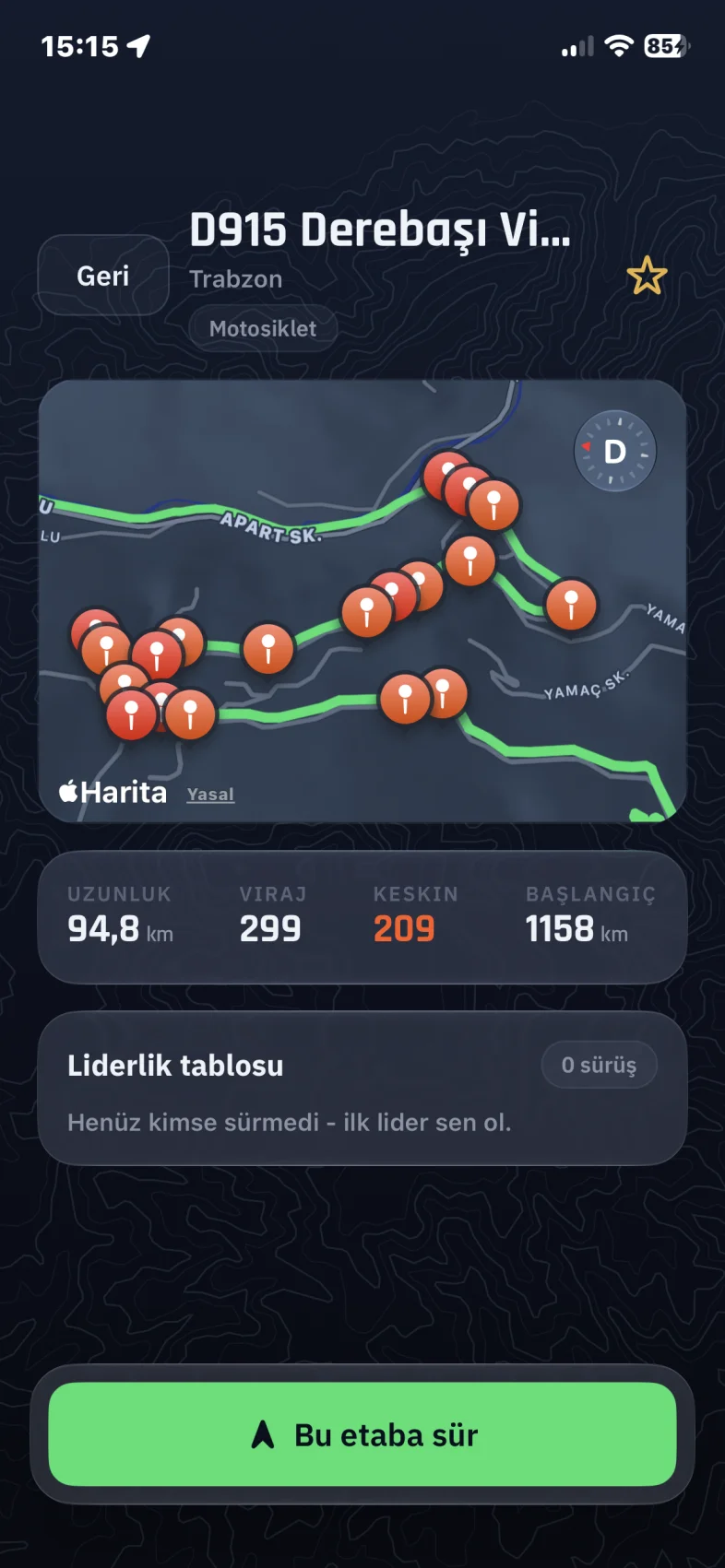 Khopilot canlı sürüş ekranında hız, yaklaşan viraj ve önerilen yaklaşım referansı